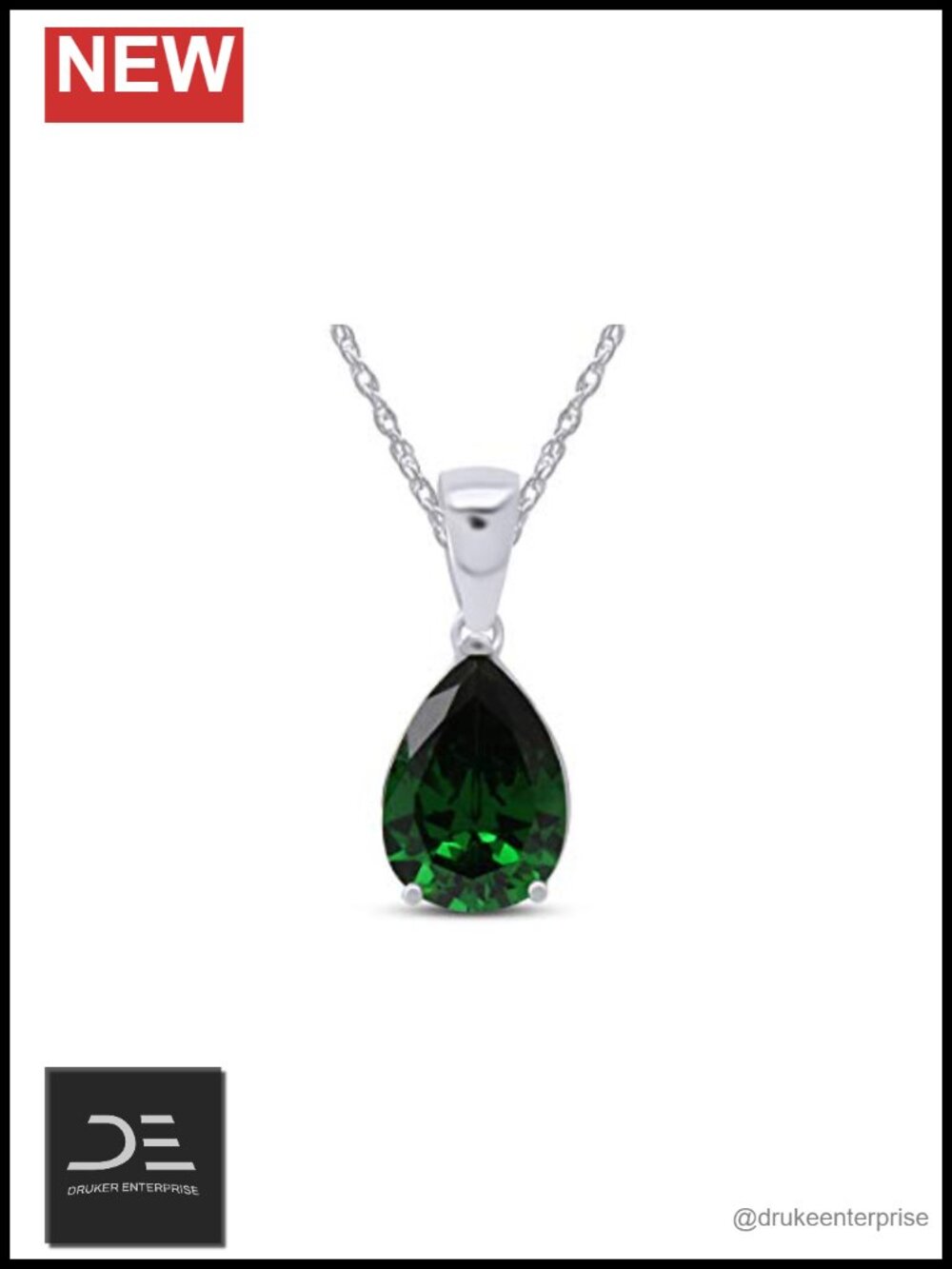 Pear Cut Helenite Pendant Necklace 925 Sterling Silver 14k White Gold Plated